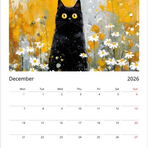 Black Cat 2026 Calendar, Colourful Pop Art Painting Cat Calendar, Whimsical Black Cat Art 2026 Wall Planner image 13