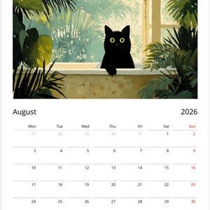 Black Cat 2026 Calendar, Colourful Pop Art Painting Cat Calendar, Whimsical Black Cat Art 2026 Wall Planner image 9