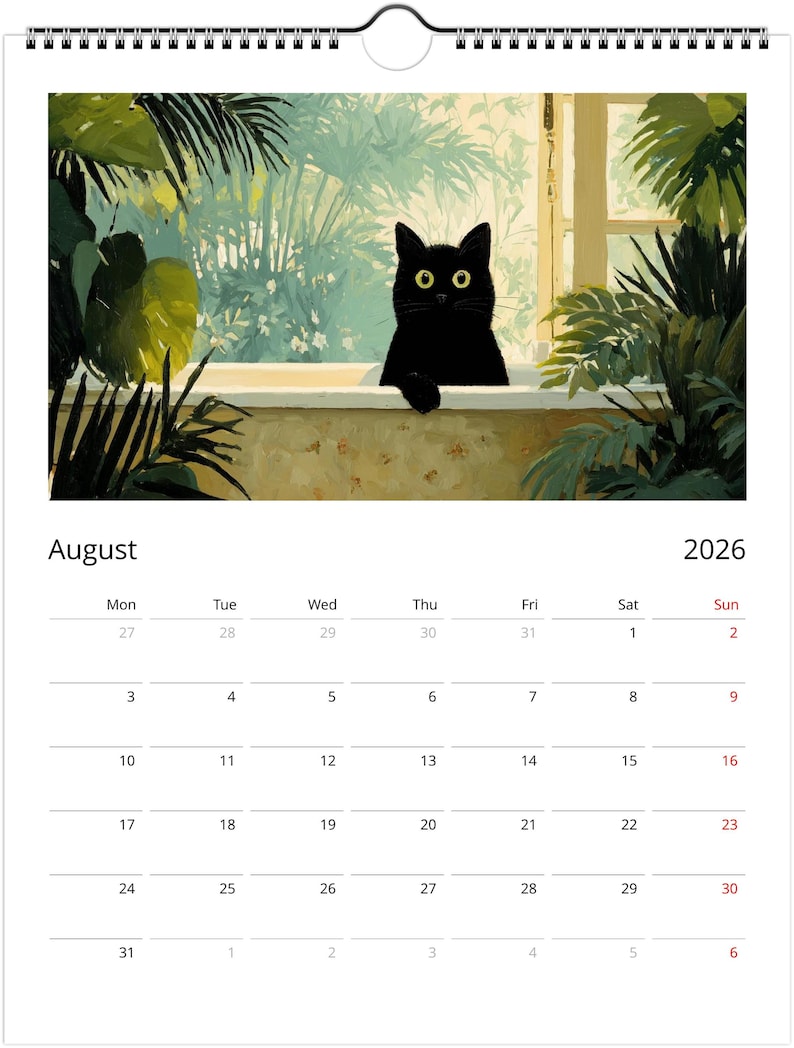 Black Cat 2026 Calendar, Colourful Pop Art Painting Cat Calendar, Whimsical Black Cat Art 2026 Wall Planner image 9