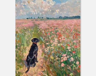 Monet Inspired Black Labrador Oil Painting Print, Labrador Memorial Art, Labrador Owner Gift