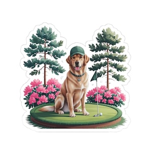Golden Retriever The Masters Golf Sticker | Dog on Green, Pine Trees & Azaleas