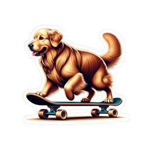 Golden Retriever on a Skateboard Kiss-Cut Sticker - Fun and Playful Laptop Decal, Water Bottle Sticker, Phone Case Decal, Journal Sticker -