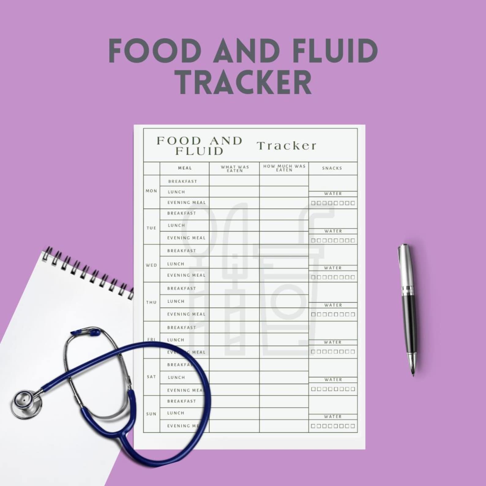 Check Fluids Daily Daily Food & Fluid Tracker: Printable Health Diary (instant Download ...