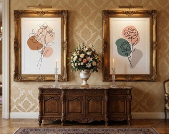Luxury Botanical Wall Art Set of 2 – Neutral Floral Fine Art Prints, Terracotta Sage Abstract Gallery Decor, Framed or Unframed