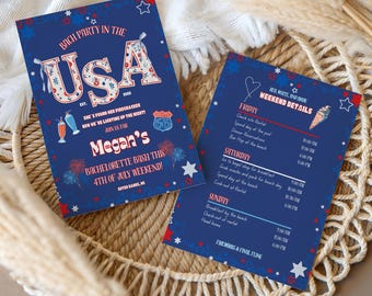 Bach Party in the USA Bachelorette Party Invite and Weekend Itinerary | 4th of July Bachelorette Weekend | Bachelorette Party Canva Template