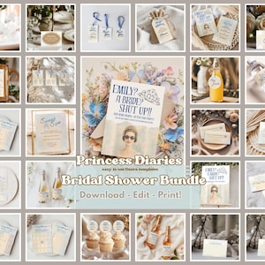 Ensemble de douche nuptiale Princess Diaries | Modèles Royal Tea Party | Invitation, panneaux, menu, jeux et plus modifiables