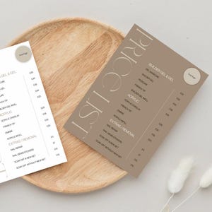 Nowoczesny szablon cennika salonu paznokci | Edytowalne menu Canva | Neutralna lista cen estetycznych | Lista usług do wydrukowania Natychmiastowe pobranie