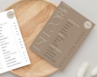 Modernes Nagelstudio Preisliste Vorlage | Bearbeitbares Canva-Menü | Neutral Aesthetic Beauty Preisliste | Druckbare Service Liste Sofortiger Download