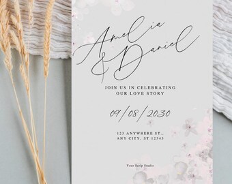 Bearbeitbare elegante Hochzeitseinladungsvorlage | Floral Verlobungsfeier einladen | Bearbeitbarer druckbarer digitaler Download