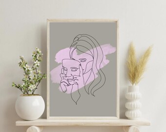 Minimalistischer Line Art Print | Gesichtslose Frau Wandkunst | Modernes abstraktes Printable | Digitaler Download für Wohnkultur