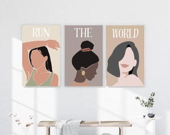 Run The World Wand Kunst Set | Bevollmächtigte weibliche Digitaldrucke | Minimalistische Frauen Kunst | Feministisches Poster Set | Modernes Boho Dekor