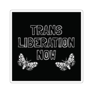 Trans Liberation Now Sticker | Trans Rights Vinyl Decal | Queer Protest Sticker | Leftist Radical Black White Die Cut Sticker