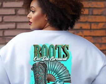 Teal Rhinestone Cowgirl Boots PNG: Western Glam Sublimation Design
