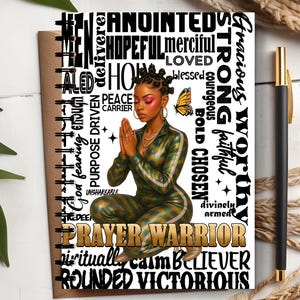 Prayer Warrior Digital Download | Black Woman Spiritual Art PNG | Camo Faith Design | Christian Sublimation for T-Shirts, Tumblers, Journals