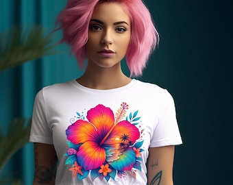 Tropical Hibiscus Sunset PNG – Vibrant Beach Flower Clipart for Sublimation, T-Shirts & Summer Crafts