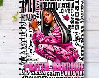 Portada de cuaderno "Guerrera de la Oración: Arte de Fe de Mujer Negra" (Descarga digital)