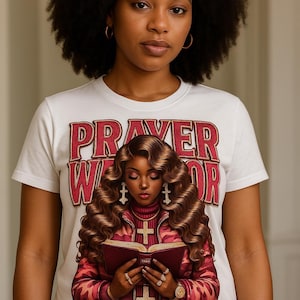 Prayer Warrior PNG – Glam Black Woman Faith Art with Bible, Cross Jewelry & Camo Jacket | Sublimation Digital Download