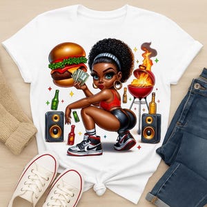 BBQ Baddie PNG – Czarna dziewczyna na letnią imprezę Sztuka cyfrowa do sublimacji, koszulki i gadżety na wydarzenia