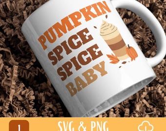 Pumpkin Spice Baby PNG: divertente design autunnale per il caffè (download digitale)
