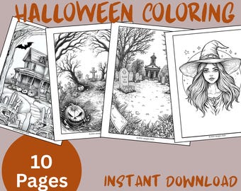 Halloween Coloring Book: Spooky Designs for Adults & Teens (Digital Download)