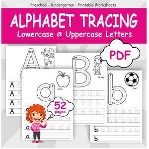 Alphabet Tracing, 52 Pages, Alphabet Worksheets, Uppercase Letters, Lowercase Letters, Preschool, Kindergarten, Handwriting Practice