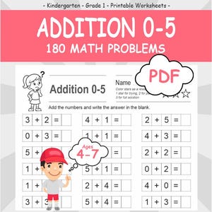 Addition Worksheets, Addition within 5, 180 Math Problems, Kindergarten, Grade 1, Math Worksheets Printables, Learning Printables