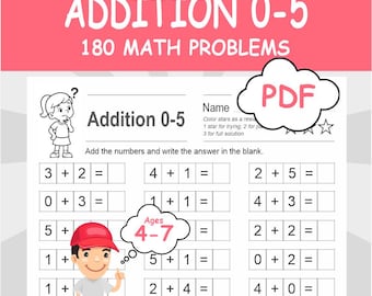 Schede di lavoro di addizione, addizione entro il 5, 180 problemi di matematica, scuola materna, prima elementare, schede di lavoro di matematica stampabili, materiale didattico stampabile