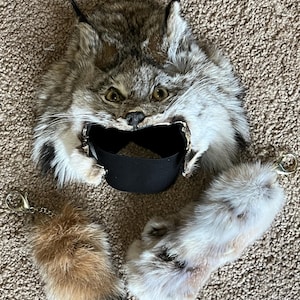 Real lynx fur accessories set lynx mask, lynx paw, lynx tail handmade