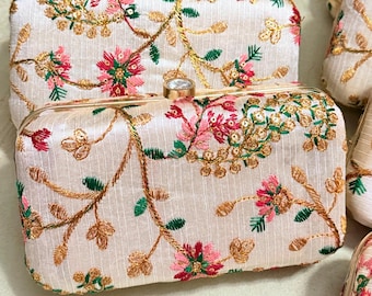 Handmade Silk Embroidery Clutch – Indian Wedding Purse, Bridesmaid Gift