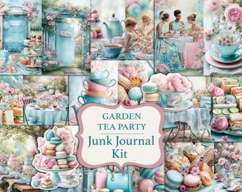 Tea Party Junk Journal Kit: Rose Garden, Macarons (Printable Paper, Tags, Ephemera) (Digital Download)