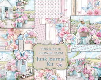 Flower Farm Junk Journal Kit: Roses, Peonies, Rustic Farmhouse (Digital Download)