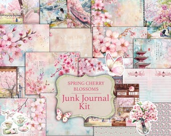 Cherry Blossom Junk Journal Kit: Sakura Ephemera, Tags (Digital Download)