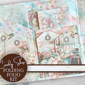 Printable Candy Shop Folio, Folding Folio for Junk Journaling, Digital Download, Easy Project