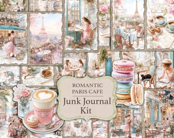 Paris Cafe Junk Journal Kit: Coffee Shop Ephemera, Tags (Digital Download)