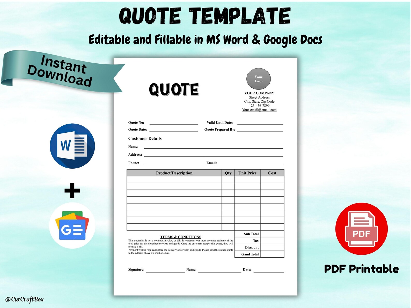 Editable Quote Template Quotation Form Price Estimate for Small ...
