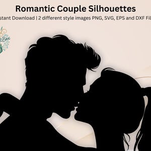 ロマンチックなカップルのシルエット、恋人たちのクリップアート、結婚式、SVG、PNG、DXF、EPS、デジタルベクターカットファイル、Cricut用、レーザー彫刻、記念日、婚約