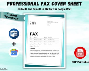 Professional Fax Cover Sheet Template: Editable Word & PDF (Digital Download)