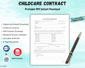 Editable Childcare Contract Template: Daycare, Nanny, Babysitter Agreement (Digital Download)