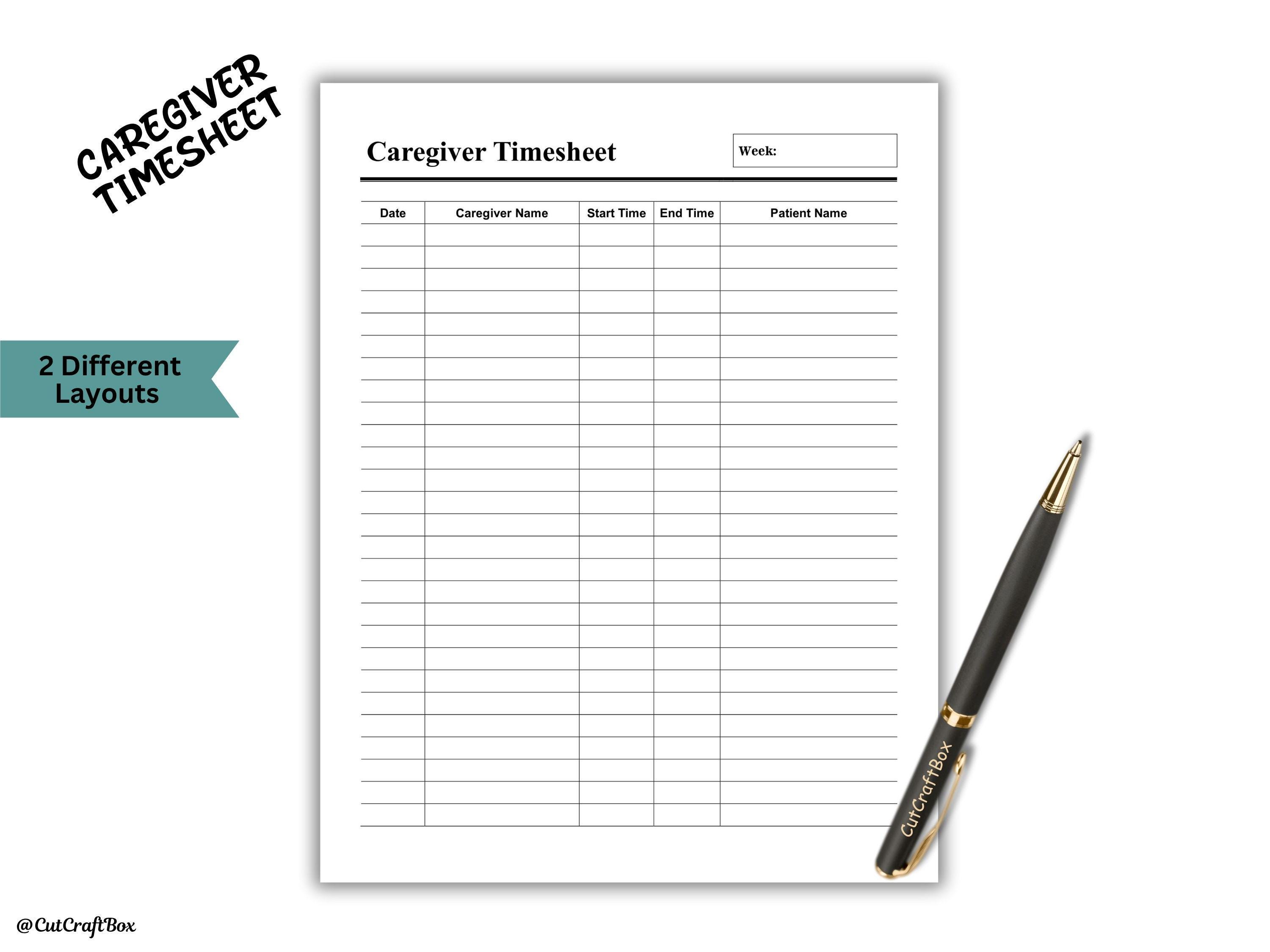 Editable Caregiver Timesheet Caregiver Hours Home Health Care Time ...