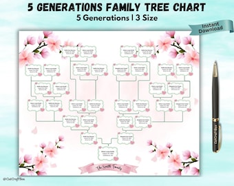 Editable 5 Generation Family Tree Chart: Floral Genealogy Design (Canva & PDF Download)