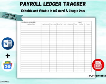 Editable Payroll Ledger Template: US Letter & A4 (Digital Download)