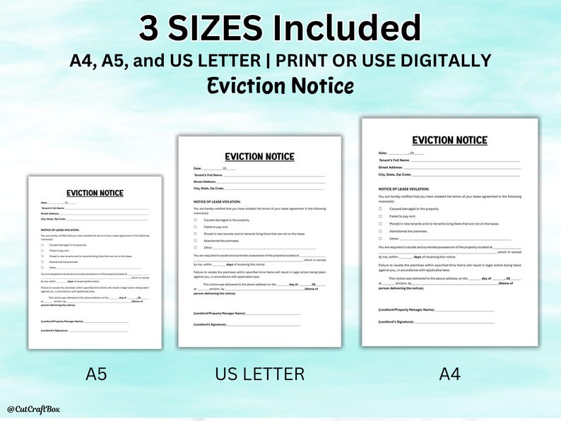 Editable Eviction Notice to Vacate Template Landlord Rental Contract ...