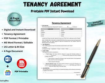 Editable Tenancy Agreement Simple Tenancy Rental Agreement Printable Tenancy Agreement Tenancy Contract Editable Word & Google Docs, PDF