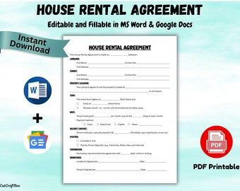 Plantilla editable de contrato de alquiler de vivienda: Formulario de arrendamiento para arrendador (descarga digital, tamaño Carta/A4)