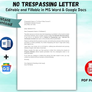 Editable no trespassing letter no trespass notice template no trespassing warning letter no trespassing order letter Word & PDF file
