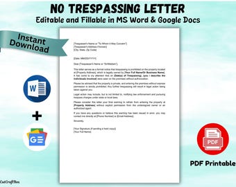 Editable no trespassing letter no trespass notice template no trespassing warning letter no trespassing order letter Word & PDF file