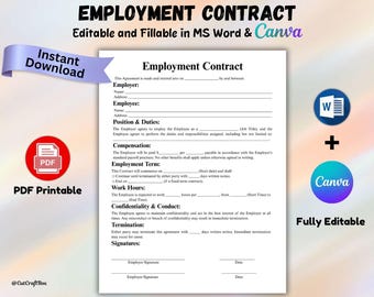 Editable Employment Contract Template: HR Agreement, Printable PDF