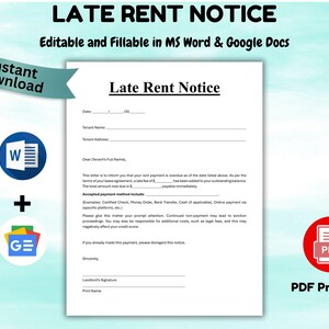 Aviso de alquiler atrasado editable para pagar o desalojar Aviso de pago de alquiler atrasado Aviso para inquilinos Plantilla de aviso para propietarios pagar el alquiler adeudado PDF Google Docs MS Word