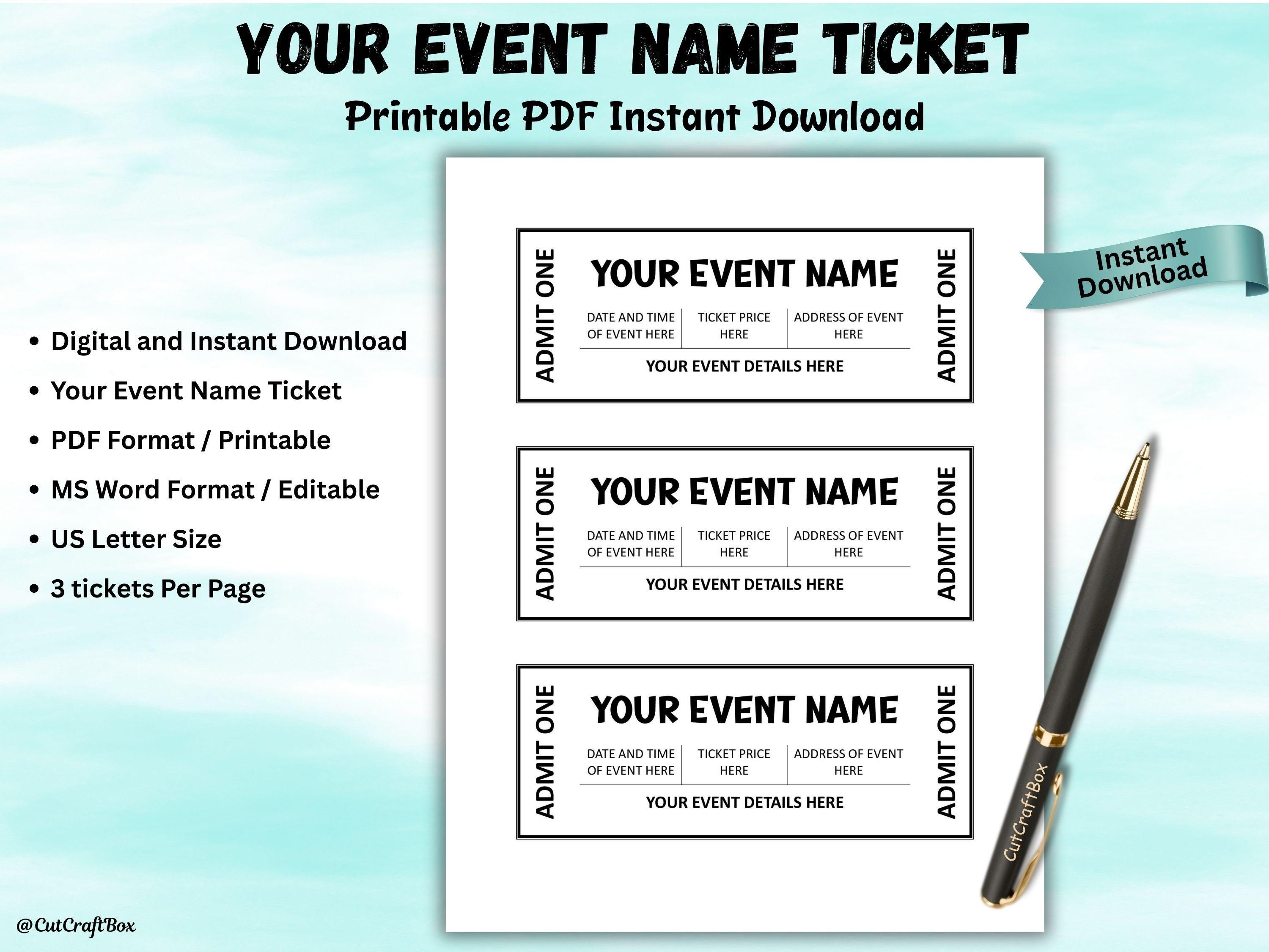 Editable Event Ticket Template Event Ticket Printable DIY School Show ...