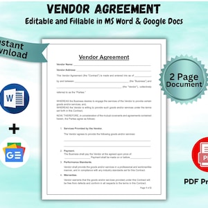 Editable Vendor Agreement Contract Event Sales Contract Popup Event Vendor Truck Contract Vendor Supply Catering Vendor Service Compensation